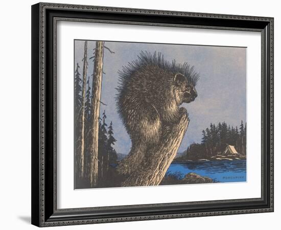 Porcupine on Stump-null-Framed Art Print