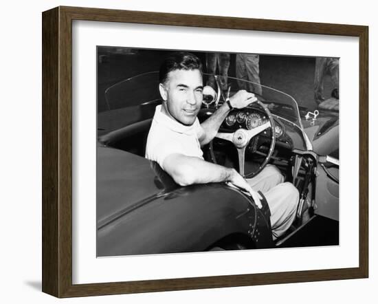 Porfirio Rubirosa at the Wheel of His Italian Race Car, a $17,000 Ferrari Mondial-null-Framed Photo