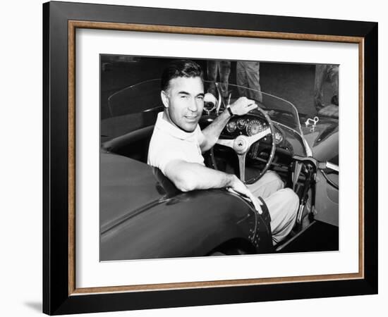 Porfirio Rubirosa at the Wheel of His Italian Race Car, a $17,000 Ferrari Mondial-null-Framed Photo