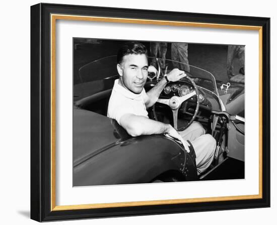 Porfirio Rubirosa at the Wheel of His Italian Race Car, a $17,000 Ferrari Mondial-null-Framed Photo