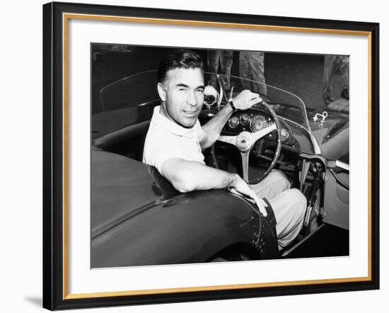 Porfirio Rubirosa at the Wheel of His Italian Race Car, a $17,000 Ferrari Mondial-null-Framed Photo