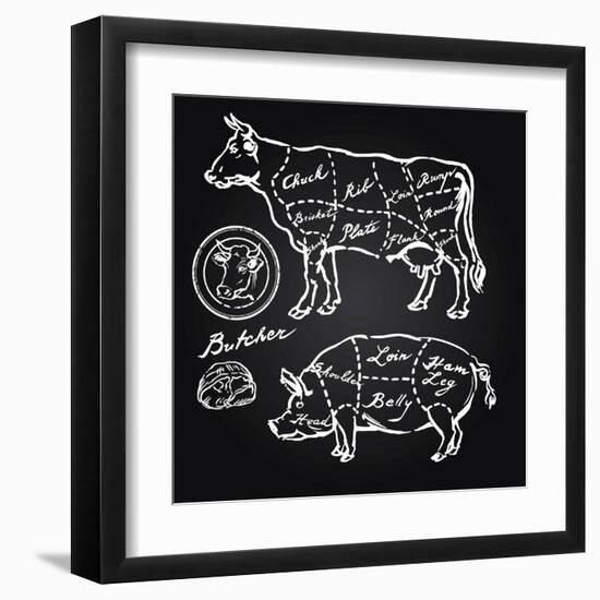 Pork and Beef Cuts - Hand Drawn Set-canicula-Framed Art Print