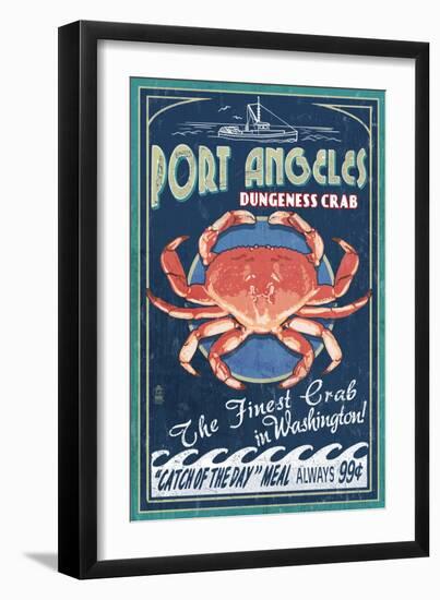 Port Angeles, Washington - Dungeness Crab Vintage Sign-Lantern Press-Framed Art Print