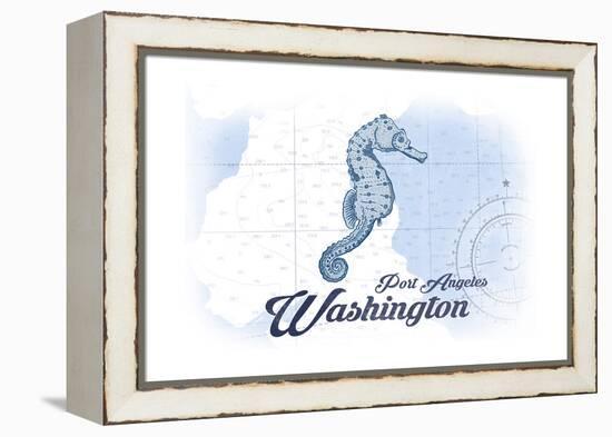 Port Angeles, Washington - Seahorse - Blue - Coastal Icon-Lantern Press-Framed Stretched Canvas