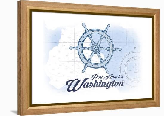 Port Angeles, Washington - Ship Wheel - Blue - Coastal Icon-Lantern Press-Framed Stretched Canvas