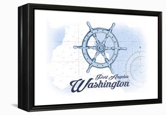 Port Angeles, Washington - Ship Wheel - Blue - Coastal Icon-Lantern Press-Framed Stretched Canvas