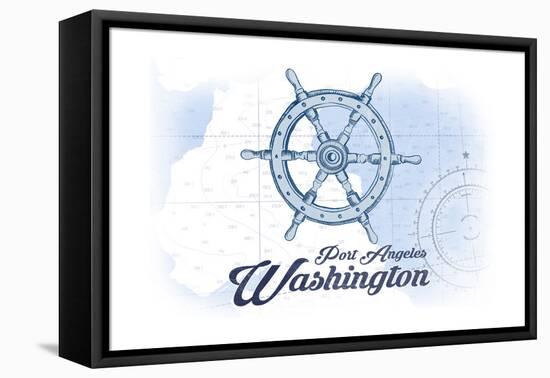Port Angeles, Washington - Ship Wheel - Blue - Coastal Icon-Lantern Press-Framed Stretched Canvas