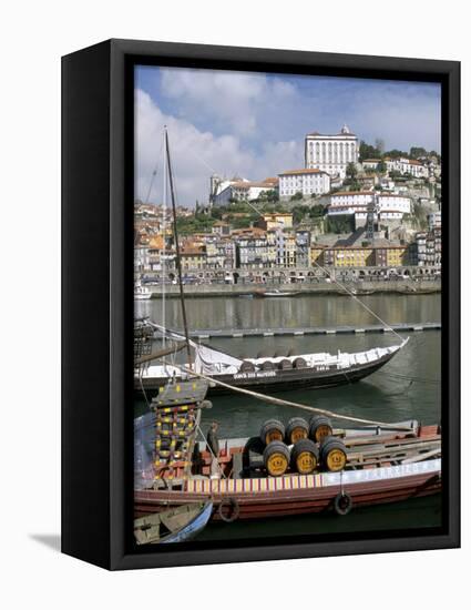 Port Barges on Douro River, with City Beyond, Oporto (Porto), Portugal-Upperhall-Framed Premier Image Canvas