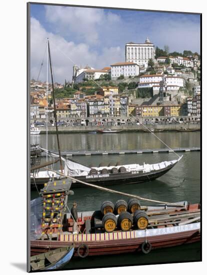 Port Barges on Douro River, with City Beyond, Oporto (Porto), Portugal-Upperhall-Mounted Photographic Print