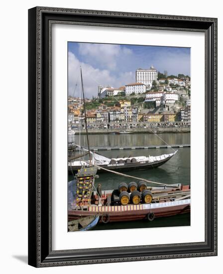 Port Barges on Douro River, with City Beyond, Oporto (Porto), Portugal-Upperhall-Framed Photographic Print