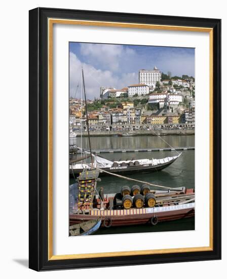 Port Barges on Douro River, with City Beyond, Oporto (Porto), Portugal-Upperhall-Framed Photographic Print