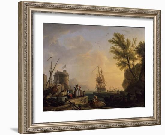 Port de mer au soleil couchant-Claude Joseph Vernet-Framed Giclee Print