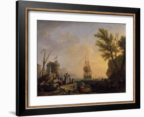 Port de mer au soleil couchant-Claude Joseph Vernet-Framed Giclee Print