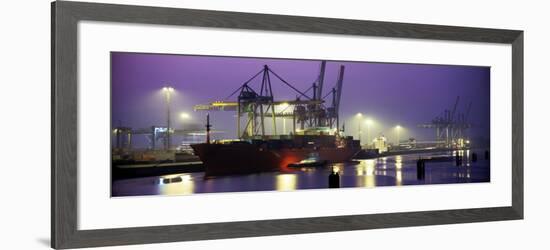 Port, Night, Illuminated, Hamburg, Germany-null-Framed Photographic Print