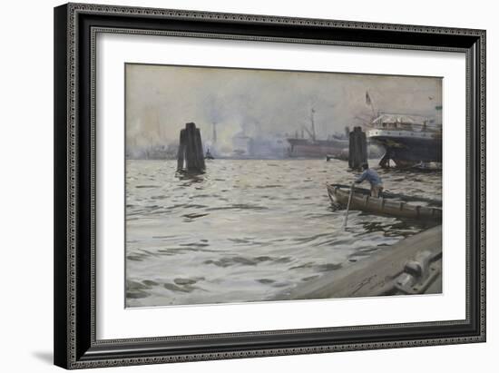 Port of Hamburg, 1891 (W/C on Paper)-Anders Leonard Zorn-Framed Giclee Print