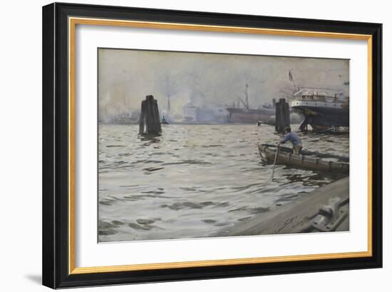 Port of Hamburg, 1891 (W/C on Paper)-Anders Leonard Zorn-Framed Giclee Print
