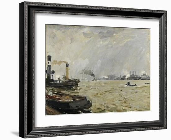 Port of Hamburg (Grey), 1916-Umberto Boccioni-Framed Giclee Print