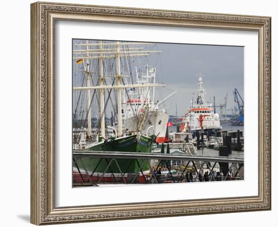 Port of Hamburg on the Elbe River, Hamburg, Germany, Europe-Christian Kober-Framed Photographic Print