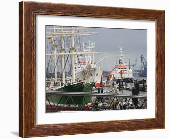 Port of Hamburg on the Elbe River, Hamburg, Germany, Europe-Christian Kober-Framed Photographic Print