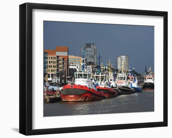 Port of Hamburg on the Elbe River, Hamburg, Germany, Europe-Christian Kober-Framed Photographic Print