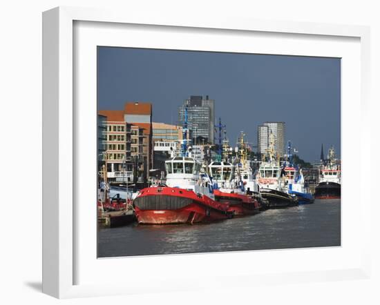 Port of Hamburg on the Elbe River, Hamburg, Germany, Europe-Christian Kober-Framed Photographic Print