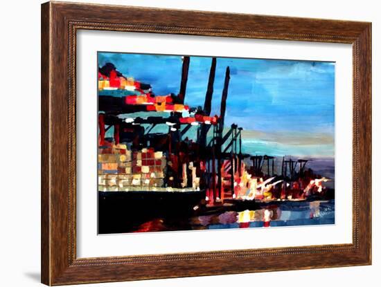 Port of Hamburg with Container Ship-Markus Bleichner-Framed Art Print