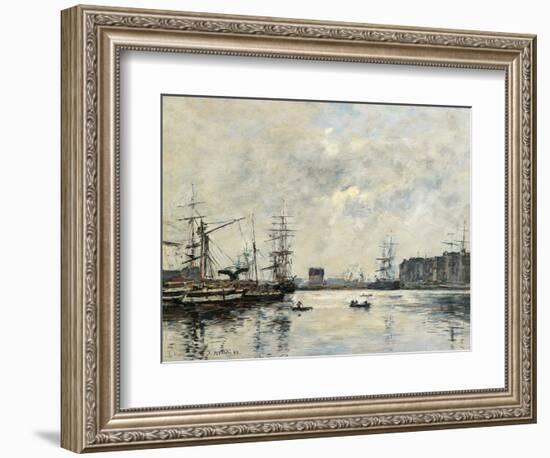 Port of Le Havre (Dock of La Barre)-Eugène Boudin-Framed Art Print