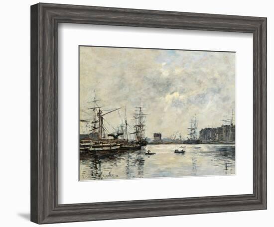 Port of Le Havre (Dock of La Barre)-Eugène Boudin-Framed Art Print