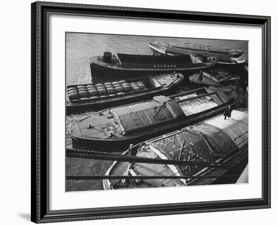 Port of London: Barges Full of Butter and Wine in the Royal Docks-Carl Mydans-Framed Premium Photographic Print