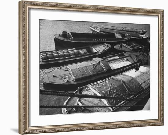 Port of London: Barges Full of Butter and Wine in the Royal Docks-Carl Mydans-Framed Premium Photographic Print