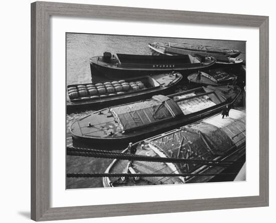 Port of London: Barges Full of Butter and Wine in the Royal Docks-Carl Mydans-Framed Premium Photographic Print