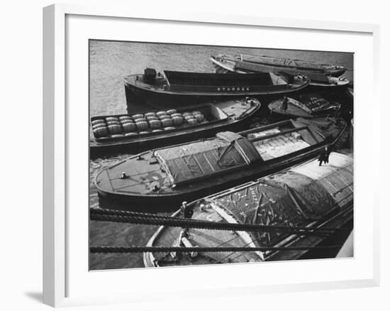 Port of London: Barges Full of Butter and Wine in the Royal Docks-Carl Mydans-Framed Premium Photographic Print