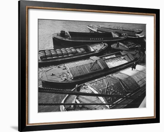 Port of London: Barges Full of Butter and Wine in the Royal Docks-Carl Mydans-Framed Premium Photographic Print