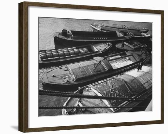 Port of London: Barges Full of Butter and Wine in the Royal Docks-Carl Mydans-Framed Premium Photographic Print