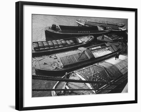 Port of London: Barges Full of Butter and Wine in the Royal Docks-Carl Mydans-Framed Premium Photographic Print