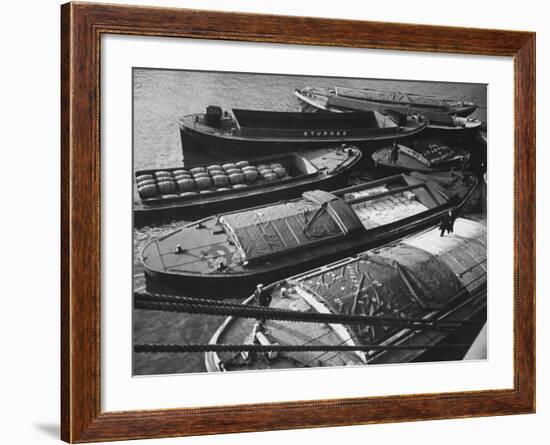 Port of London: Barges Full of Butter and Wine in the Royal Docks-Carl Mydans-Framed Premium Photographic Print