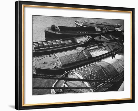 Port of London: Barges Full of Butter and Wine in the Royal Docks-Carl Mydans-Framed Premium Photographic Print