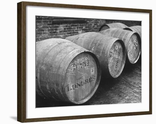 Port of London: Sherry from Spain Waiting on the Docks for Storage in the Vaults-Carl Mydans-Framed Premium Photographic Print