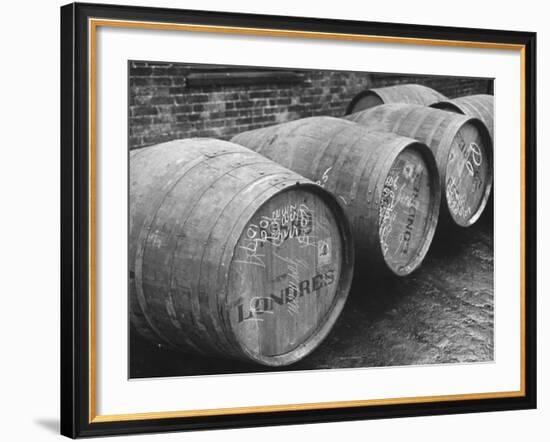 Port of London: Sherry from Spain Waiting on the Docks for Storage in the Vaults-Carl Mydans-Framed Premium Photographic Print