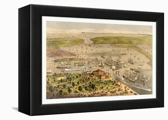 Port of New York, Birds Eye View from the Battery Looking South, Circa 1878, USA, America-Currier & Ives-Framed Premier Image Canvas