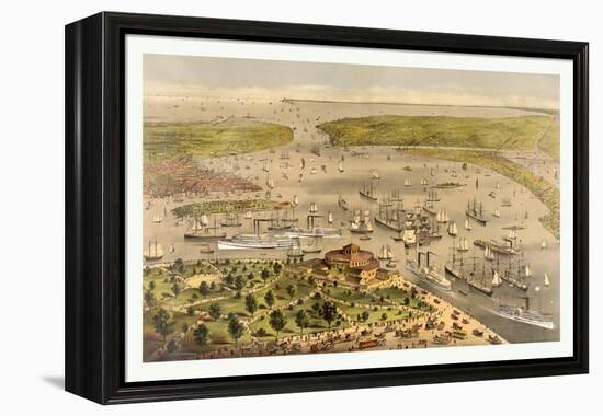 Port of New York, Birds Eye View from the Battery Looking South, Circa 1878, USA, America-Currier & Ives-Framed Premier Image Canvas