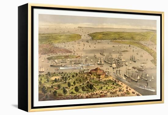 Port of New York, Birds Eye View from the Battery Looking South, Circa 1878, USA, America-Currier & Ives-Framed Premier Image Canvas