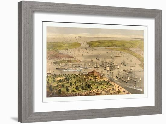 Port of New York, Birds Eye View from the Battery Looking South, Circa 1878, USA, America-Currier & Ives-Framed Giclee Print