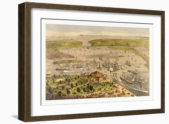 Port of New York, Birds Eye View from the Battery Looking South, Circa 1878, USA, America-Currier & Ives-Framed Giclee Print