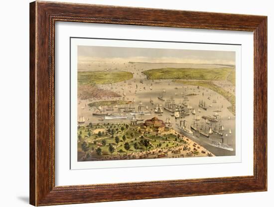 Port of New York, Birds Eye View from the Battery Looking South, Circa 1878, USA, America-Currier & Ives-Framed Giclee Print