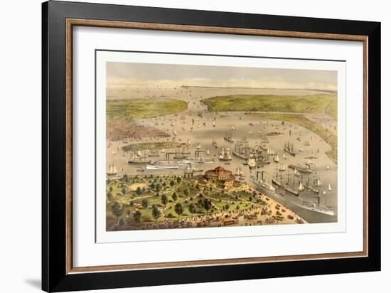 Port of New York, Birds Eye View from the Battery Looking South, Circa 1878, USA, America-Currier & Ives-Framed Giclee Print