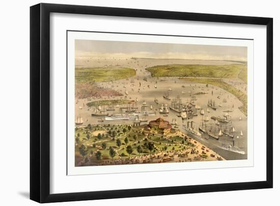 Port of New York, Birds Eye View from the Battery Looking South, Circa 1878, USA, America-Currier & Ives-Framed Giclee Print