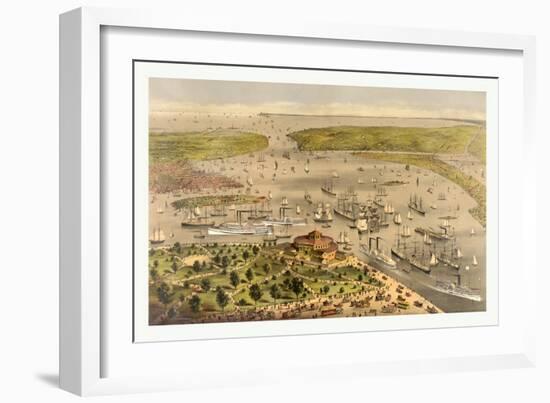 Port of New York, Birds Eye View from the Battery Looking South, Circa 1878, USA, America-Currier & Ives-Framed Giclee Print