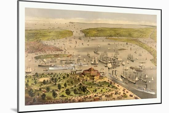 Port of New York, Birds Eye View from the Battery Looking South, Circa 1878, USA, America-Currier & Ives-Mounted Giclee Print