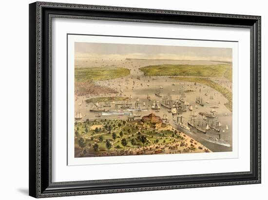 Port of New York, Birds Eye View from the Battery Looking South, Circa 1878, USA, America-Currier & Ives-Framed Giclee Print